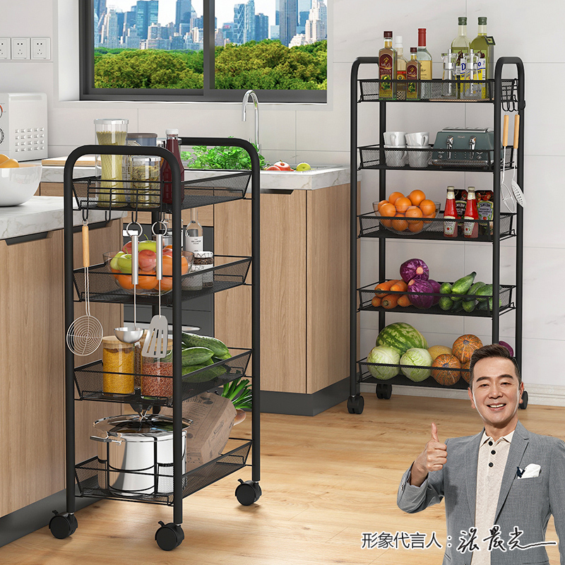 厨房置物架落地多层可移动小推车蔬菜篮收纳储物架子用品家用大全