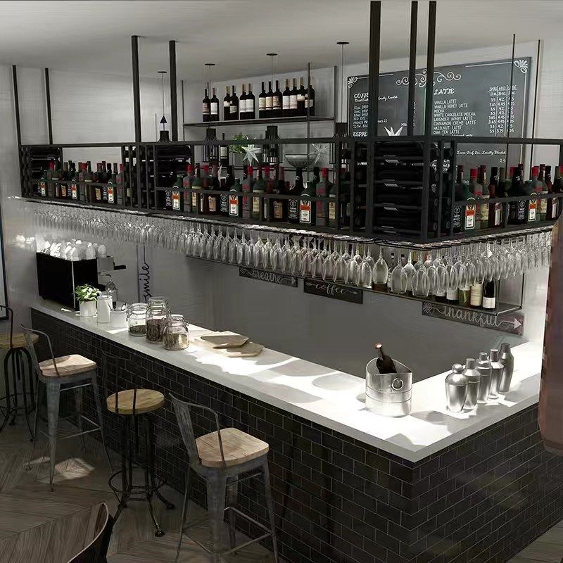 吧台酒柜悬挂铁艺吊架置物架家用酒吧餐厅工业风红酒展示高脚杯架