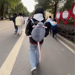 可爱花枝鼠双肩包创意老鼠毛绒公仔玩偶背包仿真鼠鼠送闺蜜礼物包