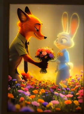 疯狂动物城尼克朱迪灯光画周边摆台小夜灯房间相框送朋友定制礼物