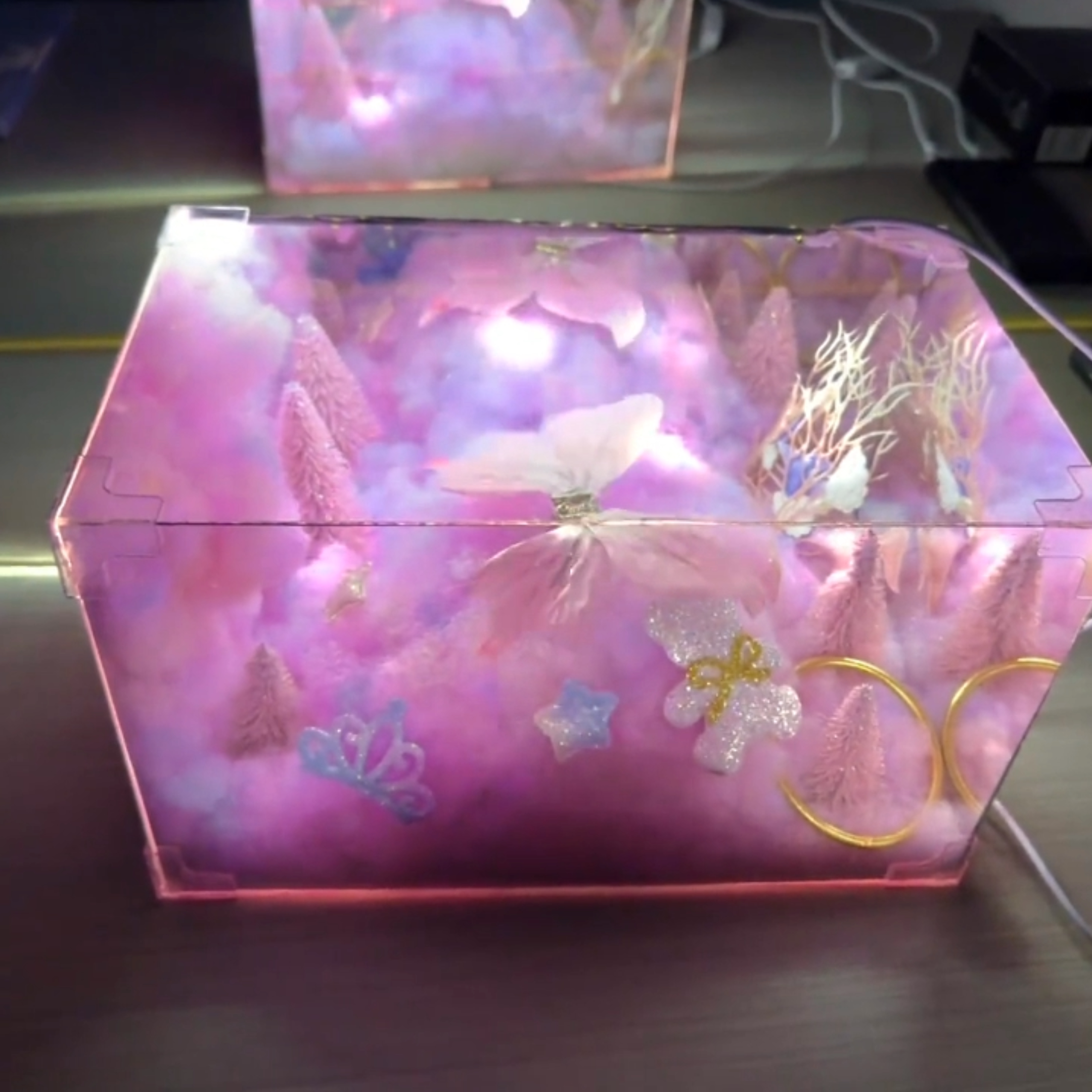 星河梦境粉色机械蝴蝶DIY小夜灯