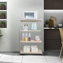 日式不锈钢家用厨房落地置物架实木多层带柜门专用烤箱白色收纳架