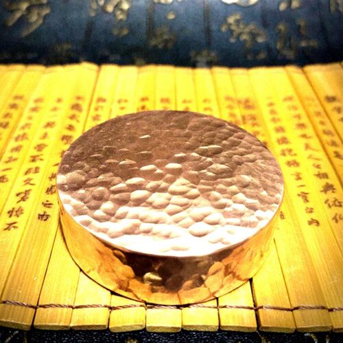 紫铜陨石坑锤纹手工敲打实心镇尺镇纸书画文房四宝办公室茶桌摆件