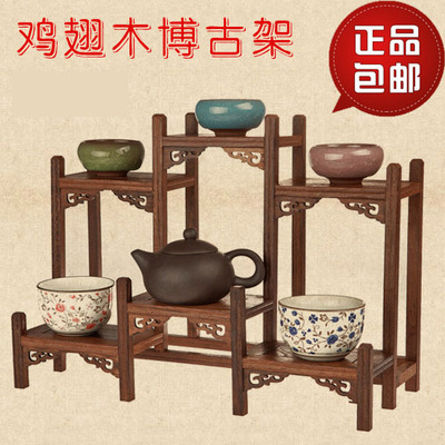 鸡翅木小博古架实木中式多宝阁茶壶架茶具架子古董架置物架展示架
