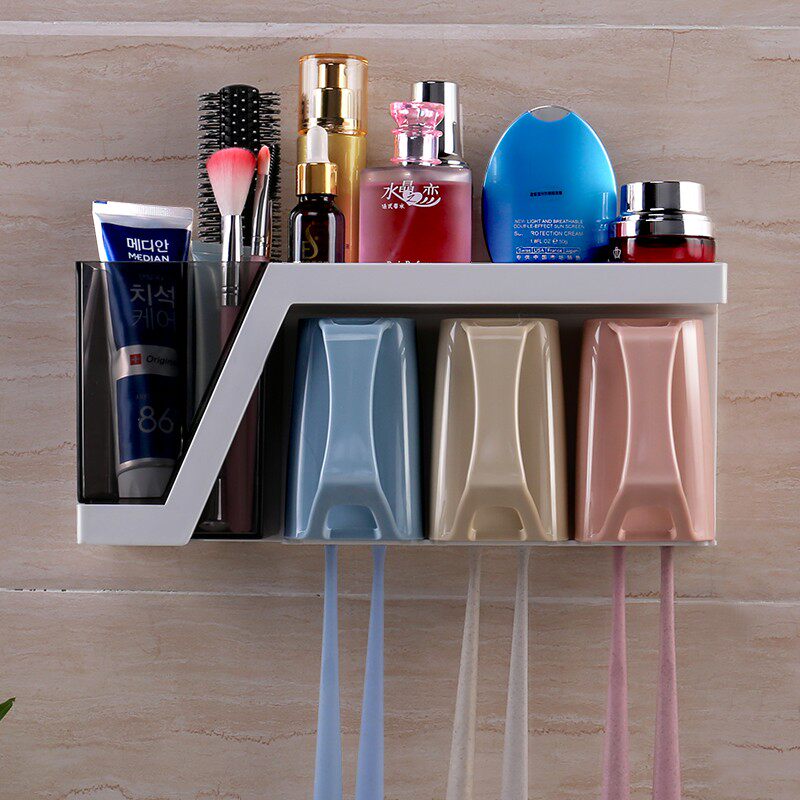 吸壁式牙刷架壁挂卫生间牙刷置物架吸盘漱口杯套装刷牙杯子置物架