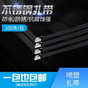 304喷塑不锈钢扎带金属扎带船用钢带绑带4.6*300扎带丝束线抱箍带