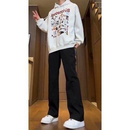 黑色微喇叭弯刀西裤垂坠感高级感设计感裤子男春秋款直筒修身男裤