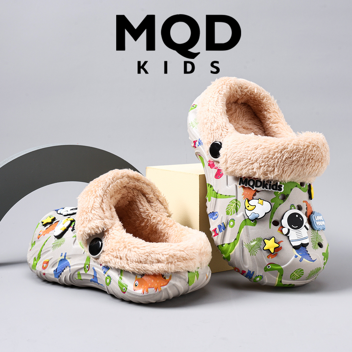 MQD儿童棉拖鞋男童秋冬季2025新款男孩家用室内保暖加绒毛毛拖鞋