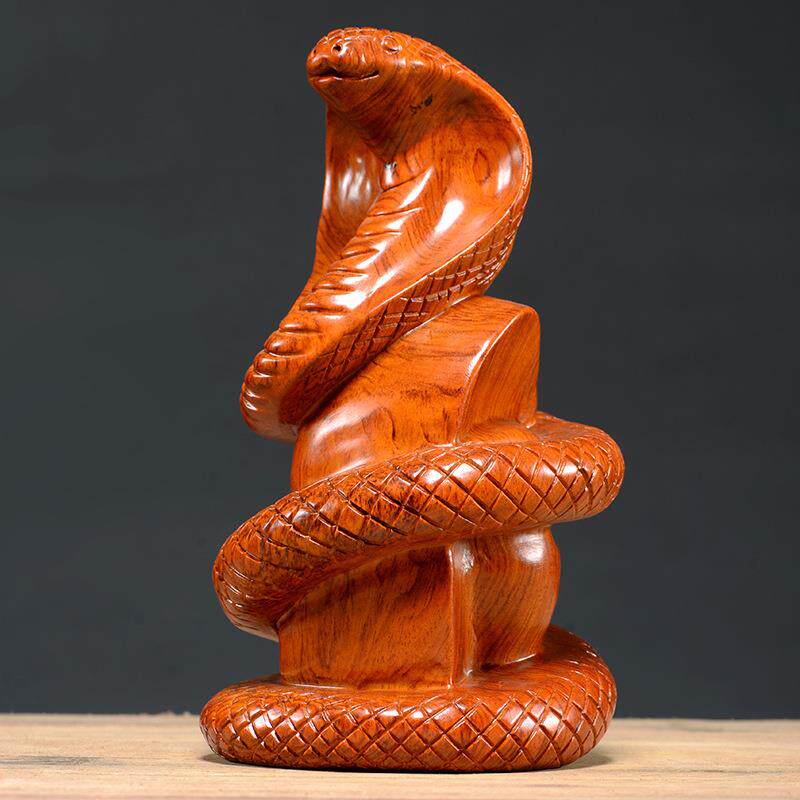 花梨木雕蛇摆件实木质雕刻眼镜蛇生肖蛇家居装饰办公室摆设工艺品