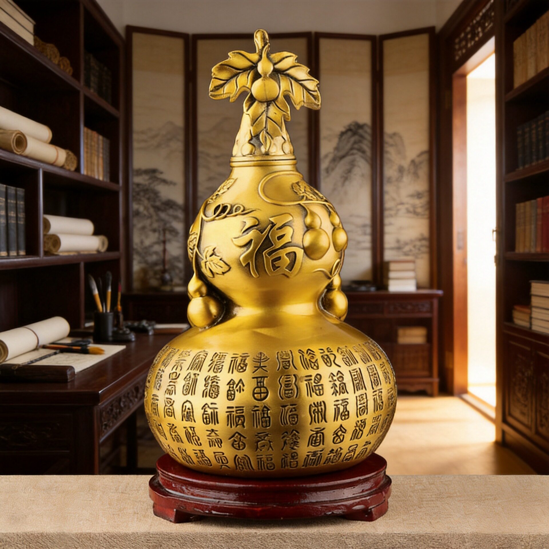 百福葫芦摆件福字开盖空心铜葫芦家居玄关客厅办公室工艺品直销