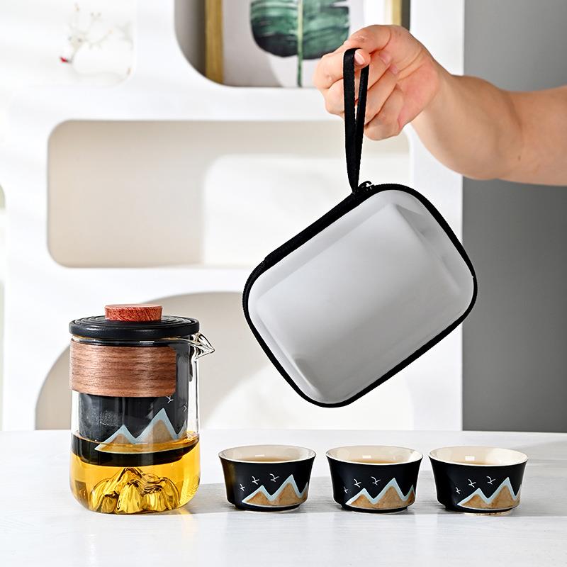 便携式旅行茶具小套装户外个人专用泡茶壶茶杯玻璃露营远山快客杯