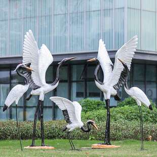 户外仿真仙鹤摆件玻璃钢园林景观雕塑庭院花园水池塘动物装饰彩绘