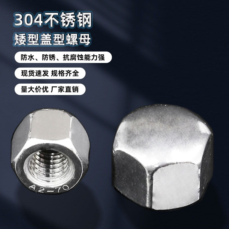 304不锈钢矮型盖形螺母六角盖帽盲孔装饰螺帽盖型M4-M20A113