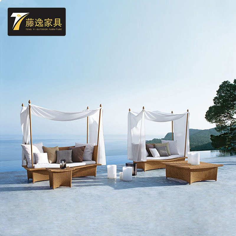 户外藤编沙发阳台休闲仿藤沙滩躺床阳台创意影楼贵妃沙发床藤椅