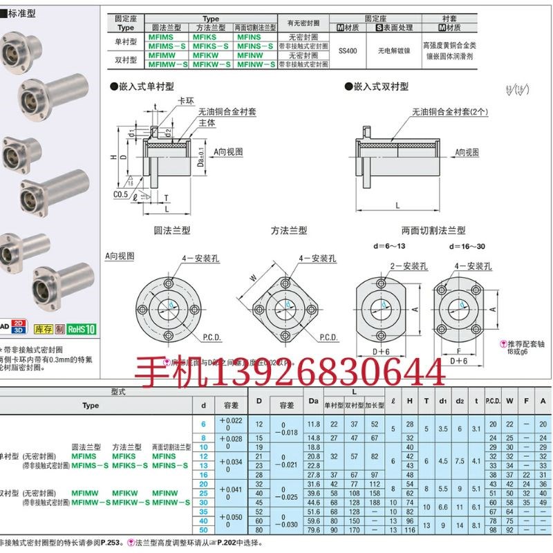 BOFIMW无油衬套  mfimw-s   MFIMW8/10/12/13/16/20/25/30/35/40