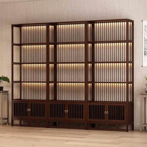 博古架新中式多宝阁茶叶展示茶柜酒置物架实木茶室办公室隔断屏风