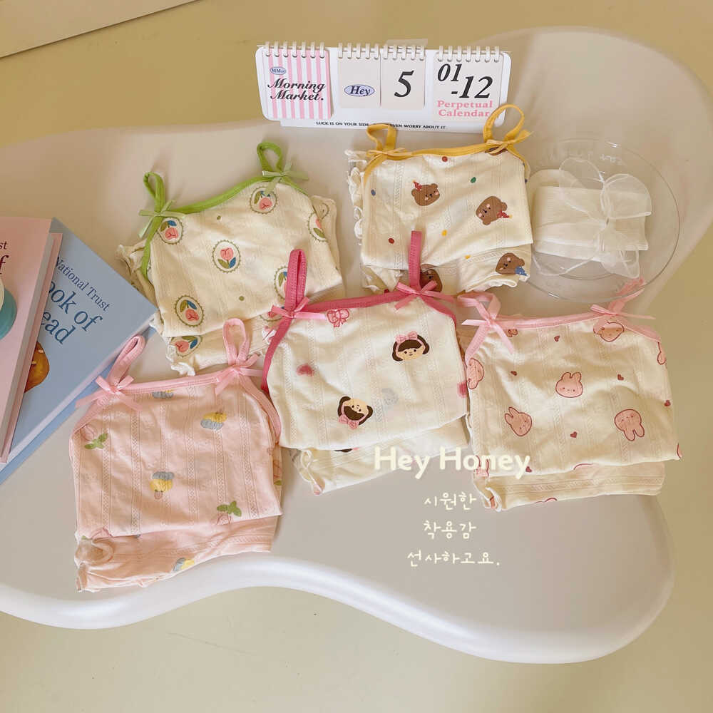 女宝宝睡衣夏季薄款儿童可爱印花家居服套装女童夏装吊带短裤睡衣