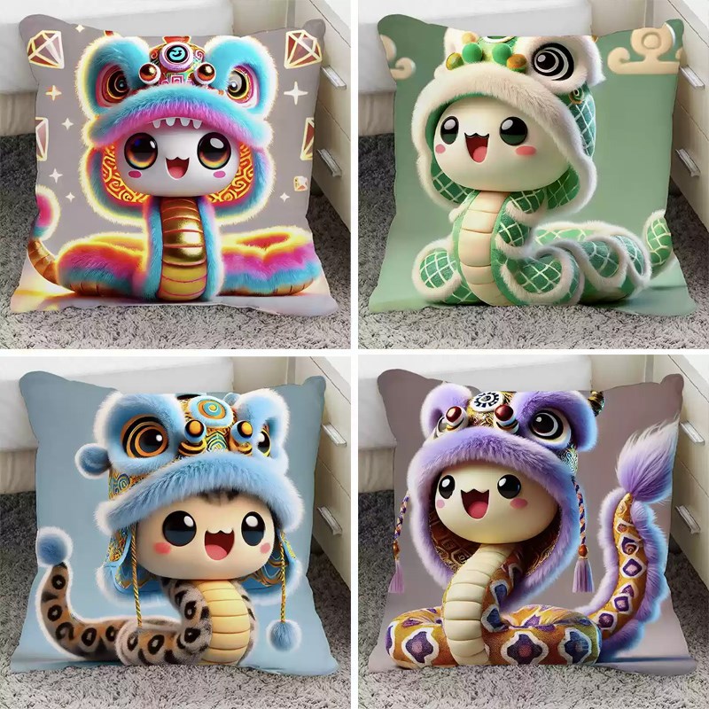 蛇宝宝抱枕十字绣可爱卡通新款蛇年客厅沙发枕套打发时间diy线绣