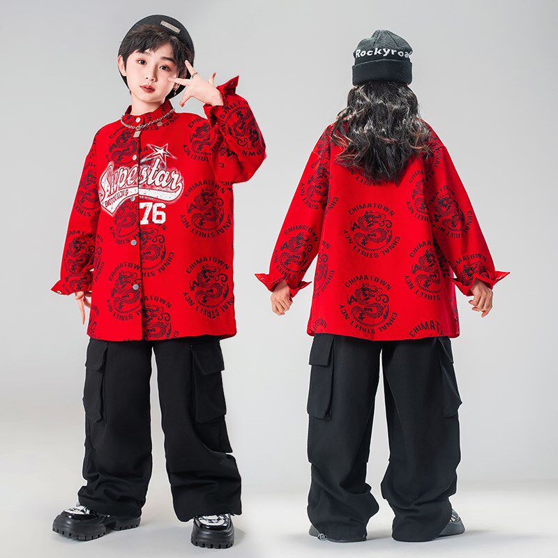 国庆儿童街e舞演出服少儿hiphop架子鼓男童嘻哈潮服女童龙元素潮
