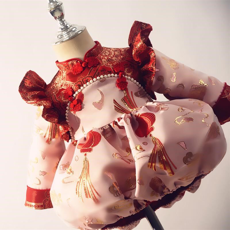 女童旗袍礼服百天婴儿衣服国风女宝过年衣服套装周X岁中式包屁服
