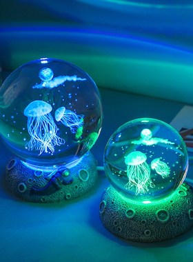 发光水晶球桌面摆件海豚水t母玻璃球小夜灯装饰品生送儿童生日礼