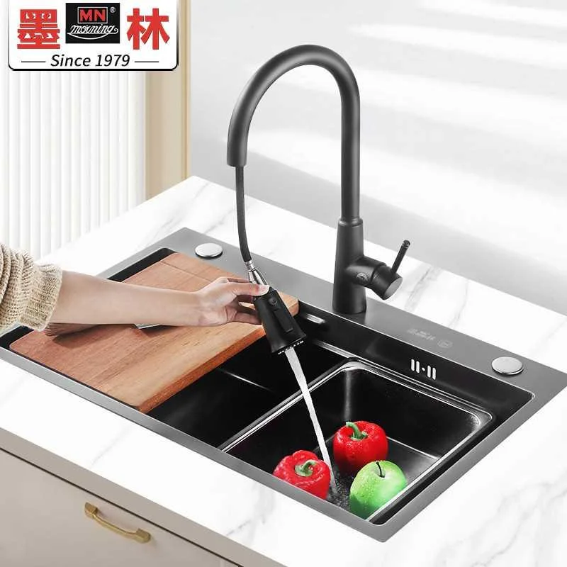 墨林水槽枪灰色洗菜盆台中盆洗碗槽水台下盆池厨房304不锈钢新品