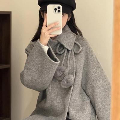 灰色双面羊绒大衣女2025秋冬新款韩系中长款高级感羊毛呢斗篷外套