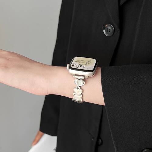 鎏金爱心适用iwatchs11表带皮质applewatchs10女创意s9苹果手表78