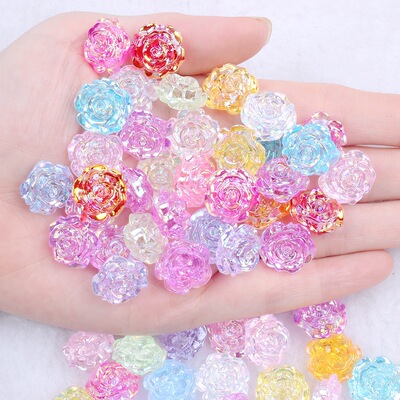 实色AB透明AB树脂玫瑰花单面珍珠贴多色可选DIY手机美容饰品配件