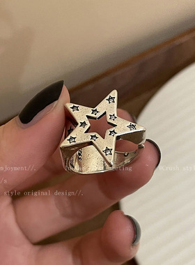 暗黑系~五角星金属开口戒指女小众设计嘻哈冷淡风食指戒情侣指环