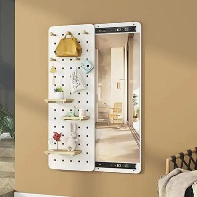 IL实木隐形穿衣镜试衣镜壁挂家用可遮挡洞洞板推拉关闭全身镜玄关