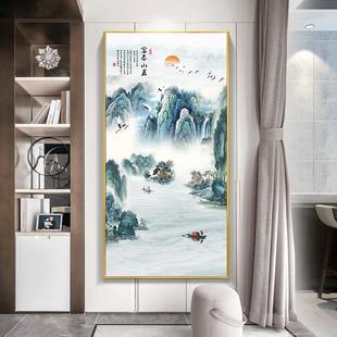 玄关富川山居山水画新中式竖版挂画走廊过道装饰画晶瓷办公室壁画