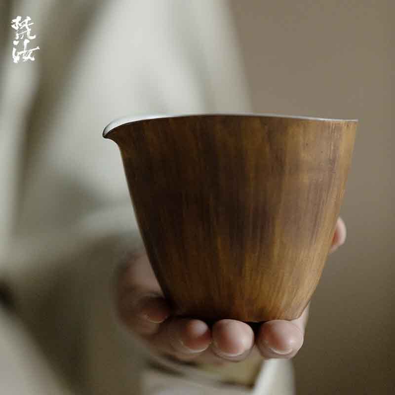 梵汝全手工粉引日式水月公道杯纯手工过滤球孔家用粗陶茶道配件