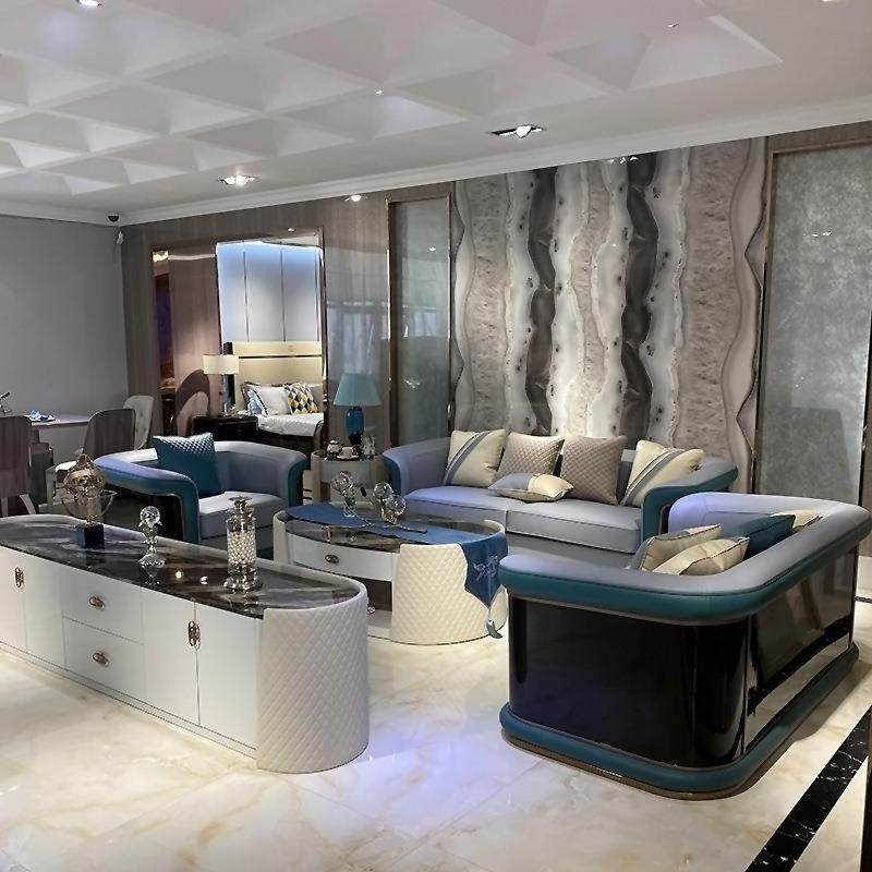 意式轻奢皮沙发样板间设计师客厅宾利布加迪系列家具纳帕真皮