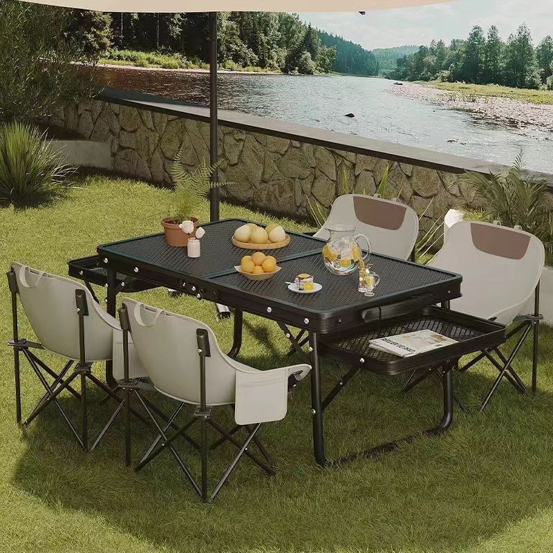 户外折叠桌露营多功能铁网烧烤便携式野餐野餐桌铝合金地摊折叠桌