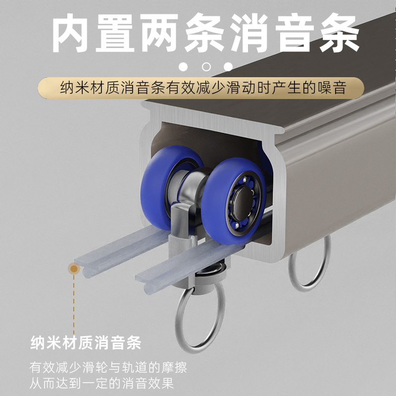 静音窗帘轨道铝合金双轨导轨滑轮滑轨顶装窗帘杆顶装滑道侧装单轨