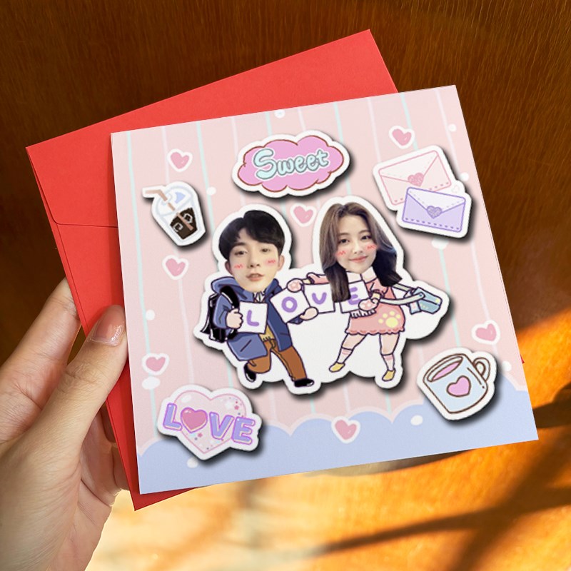 生日情侣手工立体贺卡情人节纪念日留言卡片真人头像照片定制礼物