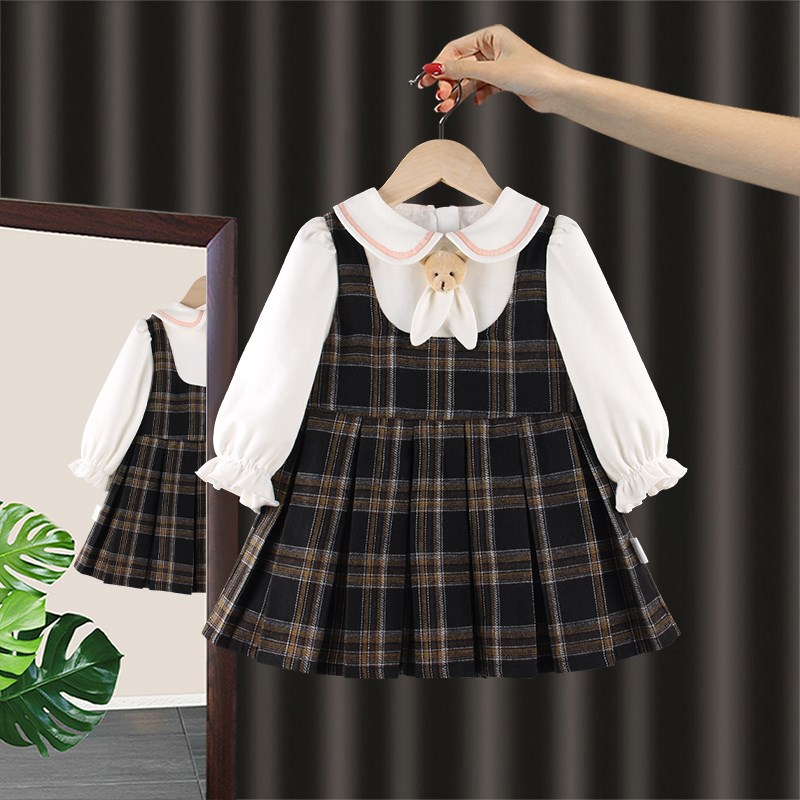 女童学院风连衣裙秋装2024新款洋气女宝宝秋装长袖jk裙儿童公主裙