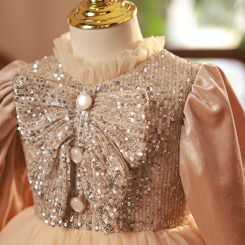 儿童礼服女童公主裙洋气高端花童小女孩生日主持人钢琴演出服秋冬