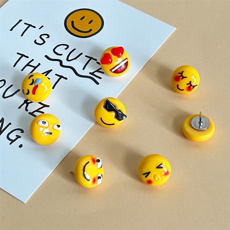 8个/盒 可爱emoji表情包创意图钉工字钉毛毡板留言板软木板照片墙
