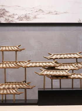 新中式创意房屋院落金属工艺品摆件样板房间酒店客厅家居软装饰品