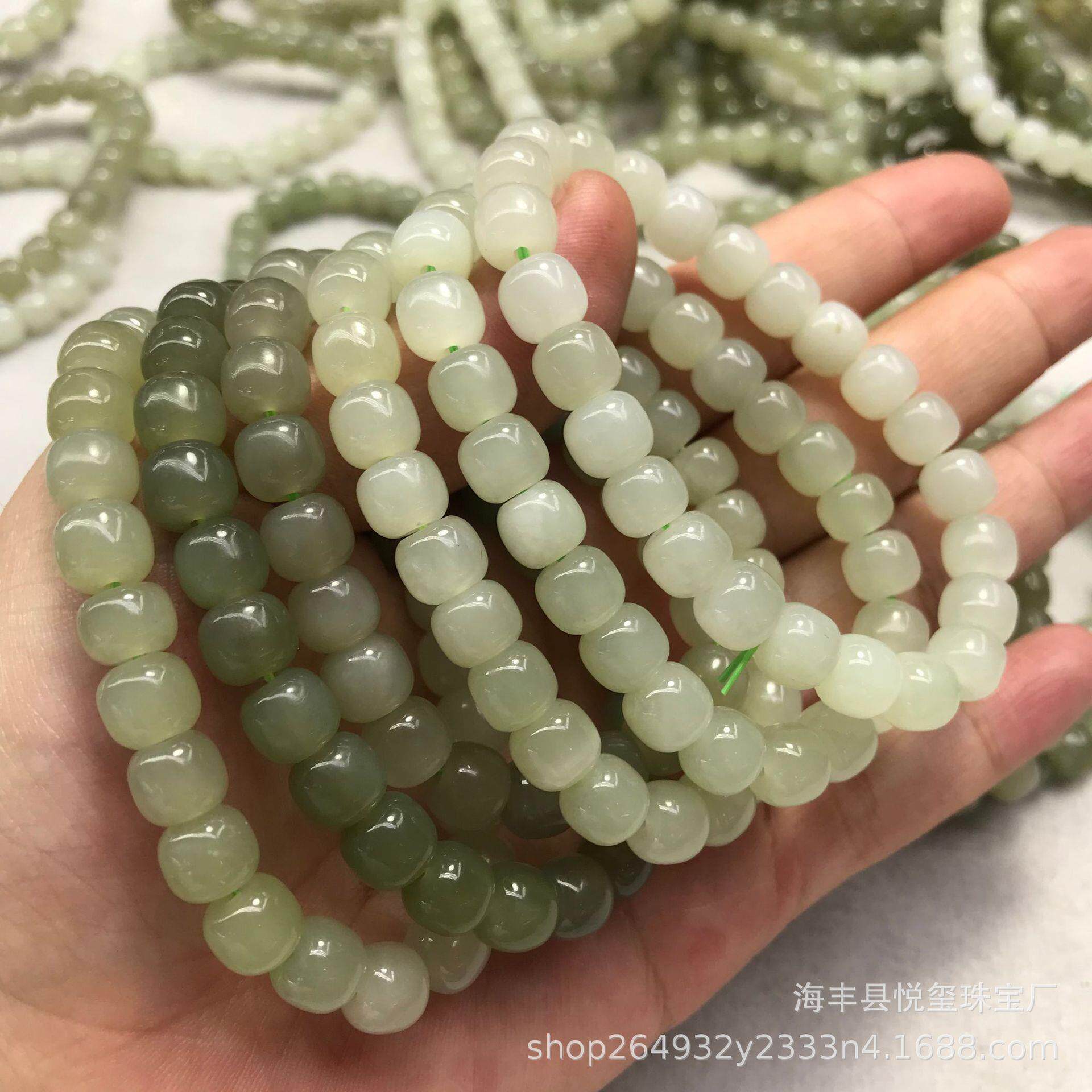 悦玺珠厂和田玉青海料7*8老型珠手串手链成品玉石DIY小配件碧玉