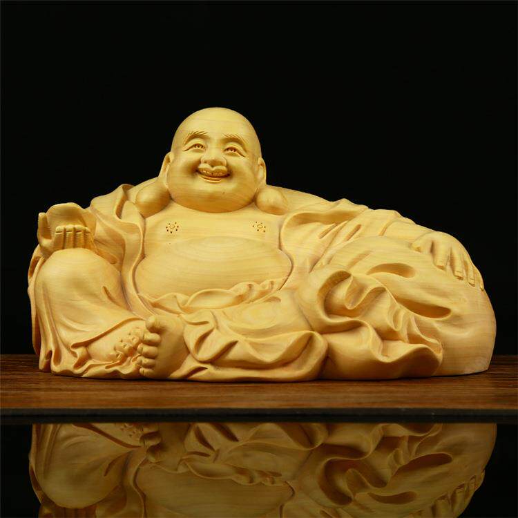 大叶黄杨木雕弥勒佛像摆件实木根雕工艺品汽车车载佛像装饰品摆设
