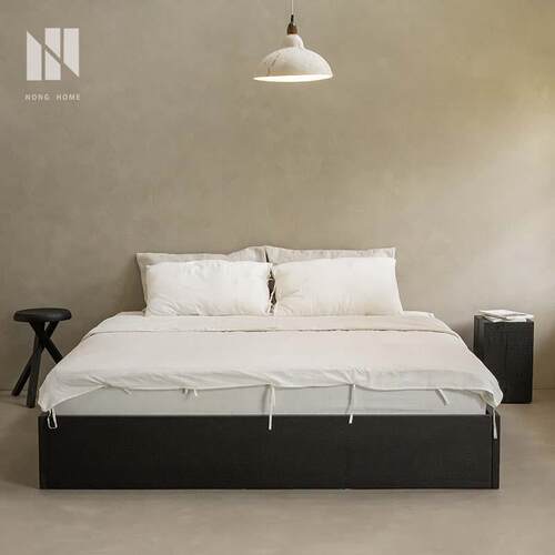 弄居 侘寂风碳化黑色实木床架现代简约无床头床1.5m1.8米双人床