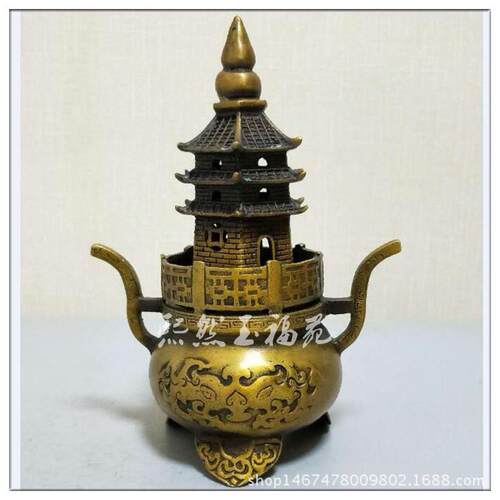 纯铜文昌塔香炉摆件风水铜器塔熏香炉家居装饰收藏工艺品摆件
