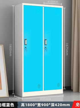 2门更衣柜蓝色铁皮柜员工储物柜车间职工二门换衣柜宿舍铁皮衣柜