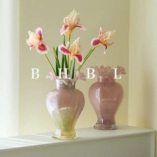 中古玻璃花瓶水培插花装 法式 饰餐桌家用高颜值创意花瓶高级感摆件