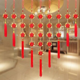 金框红丝球连串挂饰球串室内流苏家居挂件春节场景布置装饰鸿运球