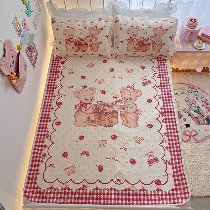 夏季好物 冰丝凉席三件套床上用品宿舍席子1.5m可爱少女心凉感