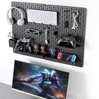 洞洞板电竞手柄架房间黑色宿舍桌面墙上免打孔置物架壁挂收纳配件